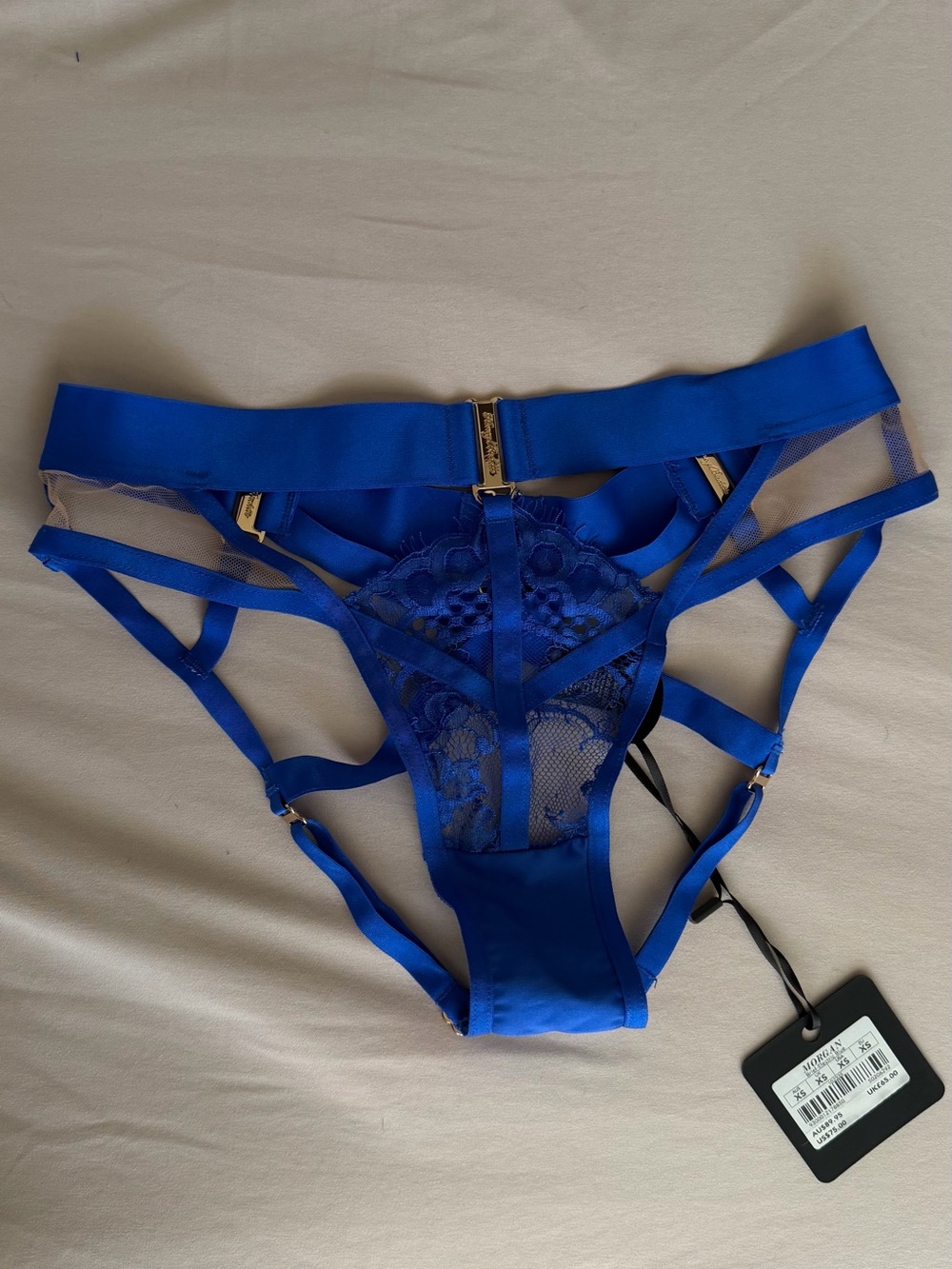 Honey Birdette Electric Blue Strappy Lace Garter Panty